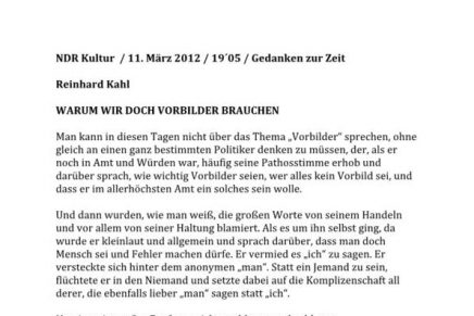 NDR Kultur -Warum wir doch Vorbilder brauchen