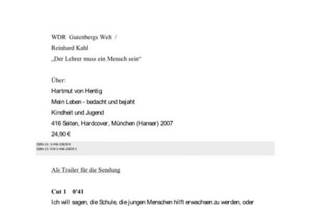 WDR 3 Rezension: Hartmut von Hentigs Erinnerungen