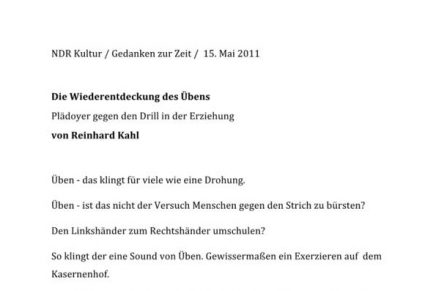 NDR Kultur -Die Wiederentdeckung des Übens